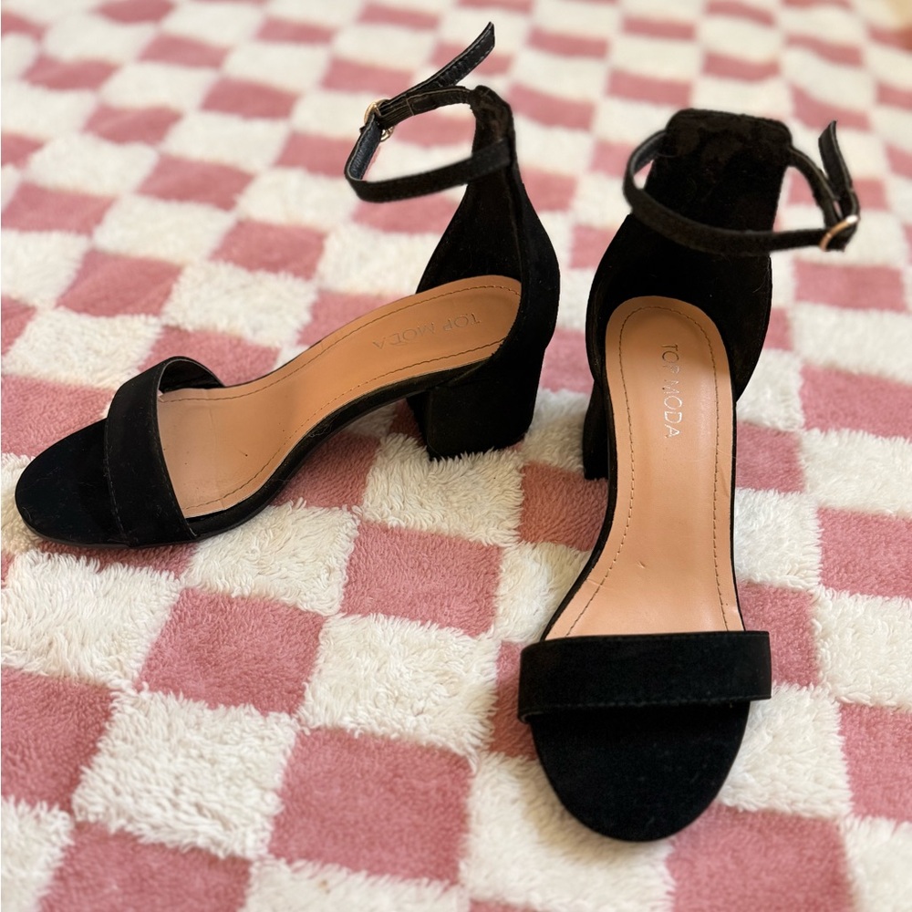 Top Moda Black Suede Ankle Strap Heels